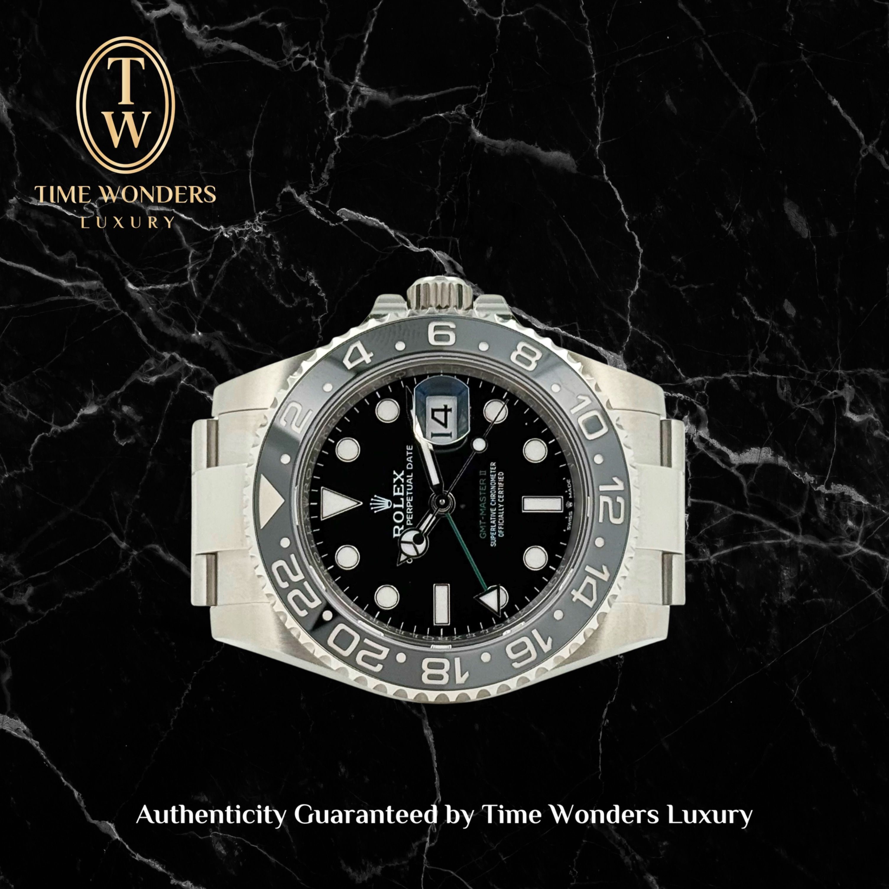 New October 2026 Rolex GMT-Master II Bruce Wayne Oyster 126710GRNR 126710 (Category: Watches) located in Singapore. Submitted by timewondersluxury (Listing ID 1466597364, Image 1). Description: Brand: Rolex Model: 126710GRNR Condition: New Dial: Black Case Diameter: 40mm Movement : Automatic Material: Stainless Steel Bracelet: Stainless Steel Original Box: Yes Original Cert/Papers: Yes Dated: October 2026 Warranty: AGENT INTERNATIONAL WARRANTY EN