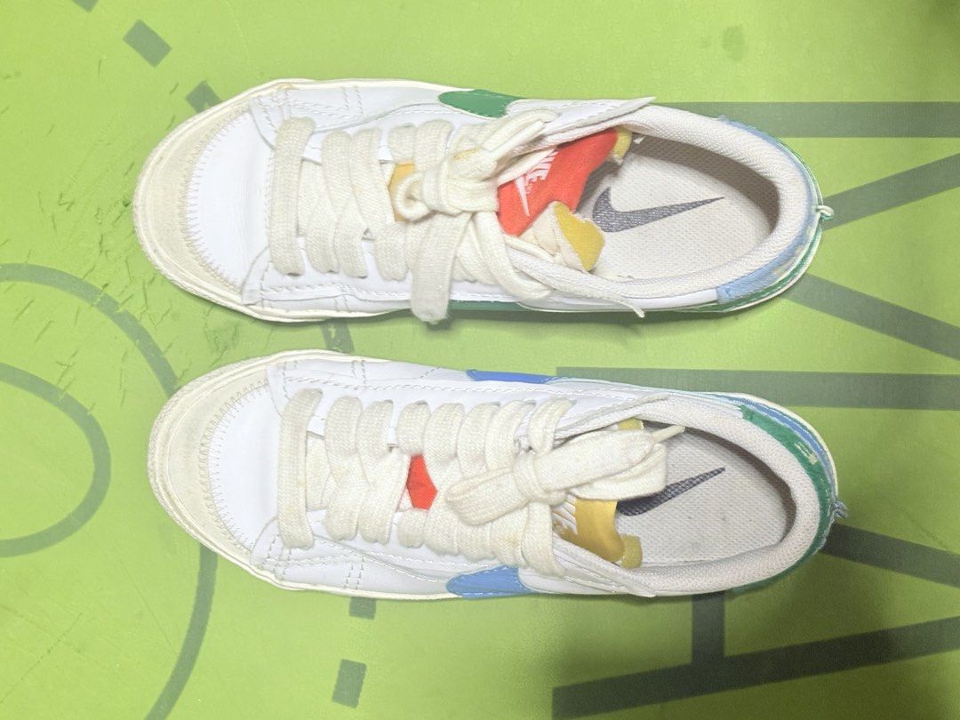 Nike Blazer low ‘77 jumbo white mismatch (Category: Sneakers) located in Manila. Submitted by otterceyks (Listing ID 1466722644, Image 2). Description: - Has minor flaws - no box - used at least 10 times - UK 5 / EUR 38.5 FEMALE - in good condition just need cleaning - buyer: pref in metro manila only - lalamove or grab .