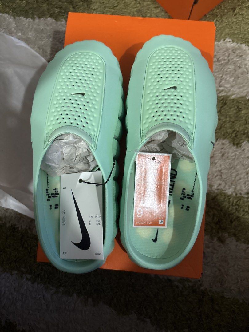 Nike Mind 001 Light Mint Green Size 9 (Category: Slippers & Slides) located in Pasig City. Submitted by ripescobar (Listing ID 1466689741, Image 1). Description: - Brand: Nike Mind 001 - Color: Mint Green - Size: US 9 - Condition: Brand new, unworn, fresh out of the packaging - Inclusions: Original Nike box and attached tags - Features: Slip-on design, breathable perforated upper, comfy textured footbed, and chunky traction outsole.