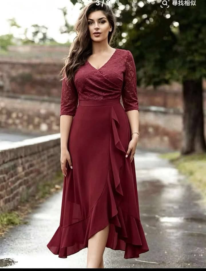 Ninang Gown (Category: Evening dresses & gowns) located in Manila. Submitted by nikita02_kara (Listing ID 1466597911, Image 3). Description: 📌Lace Ninang gown 3/4 sleeve combination raffles cotton linen fabric.assorted colors fit large up.xl.model.wear are the same at actual.we.delivery same day via lalamove..