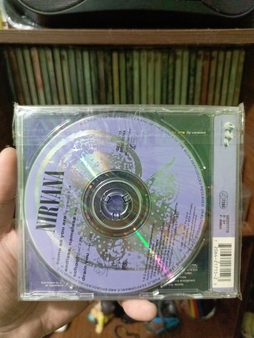 Nirvana Come As You Are Maxi-Single CD (Category: CDs & DVDs) located in Manila. Submitted by crashandburn101 (Listing ID 1466744900, Image 2). Description: - Artist/Album: Nirvana - Come As You Are CD Maxi-Single - Catalog Number: GED 21715 (Made in Germany) - Tracklist: Come As You Are, Endless Nameless, School, and Drain You - Condition: Jewel case still comes with original plastic wrap - Ideal for: Grunge and rock music physical media collect