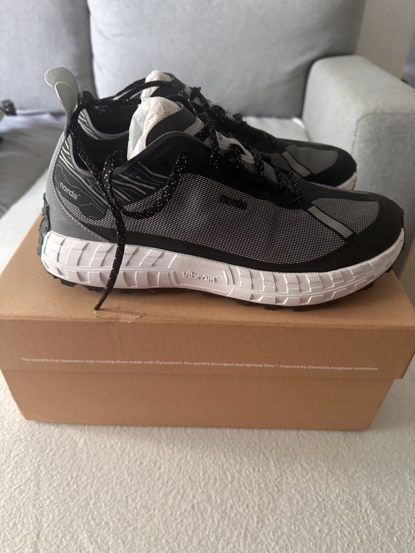 Norda 001 Black (Category: Sneakers) located in Mandaluyong City. Submitted by vansboy69 (Listing ID 1466619640, Image 1). Description: - Brand: Norda 001 Trail Running Shoes - Color: Black and White - Size: US 11 Men's - Inclusions: Original box, branded dust bag, and packed with tissue paper - Condition: Excellent / Complete set.
