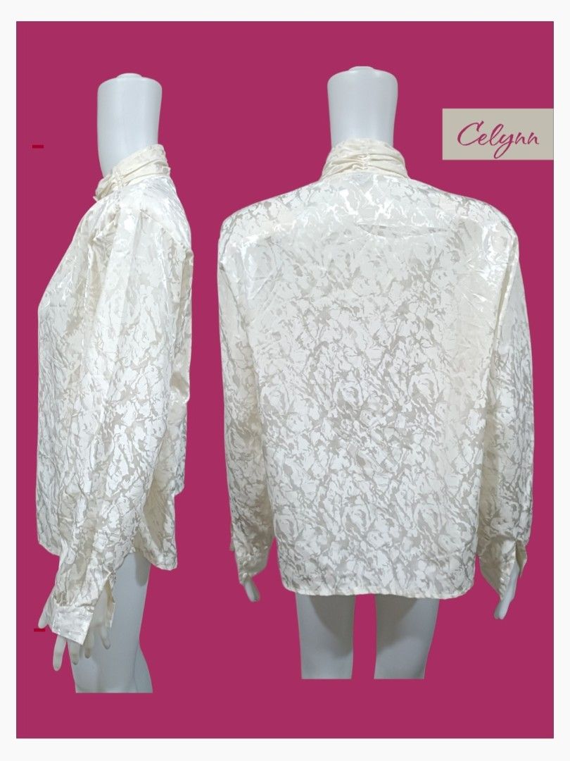 NOTATIONS Cream Ivory Satin Jacquard Button Down Long Sleeves Blouse; 2XL Plus Size Oversized (Category: Blouses) located in Moncada. Submitted by celynn.collection (Listing ID 1466660671, Image 2). Description: ✅ PLEASE READ BEFORE ASKING! 😊 ----------------------------------------------------- 📍LOCATION: Pangasinan, Luzon ----------------------------------------------------- ✅ Clothes are THRIFTED or PRE-LOVED unless stated brand new. -------
