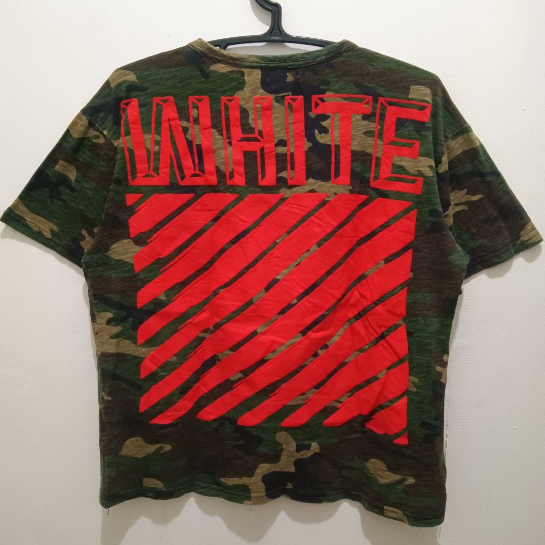 OFF WHITE Camouflage Shirt (Category: Tshirts & Polo Shirts ) located in Caloocan City. Submitted by jaychingsss (Listing ID 1466638757, Image 1). Description: Off White Camo Shirt - 150 21x26 Complete Tags Color Rate: 9/10 NEED WASH.