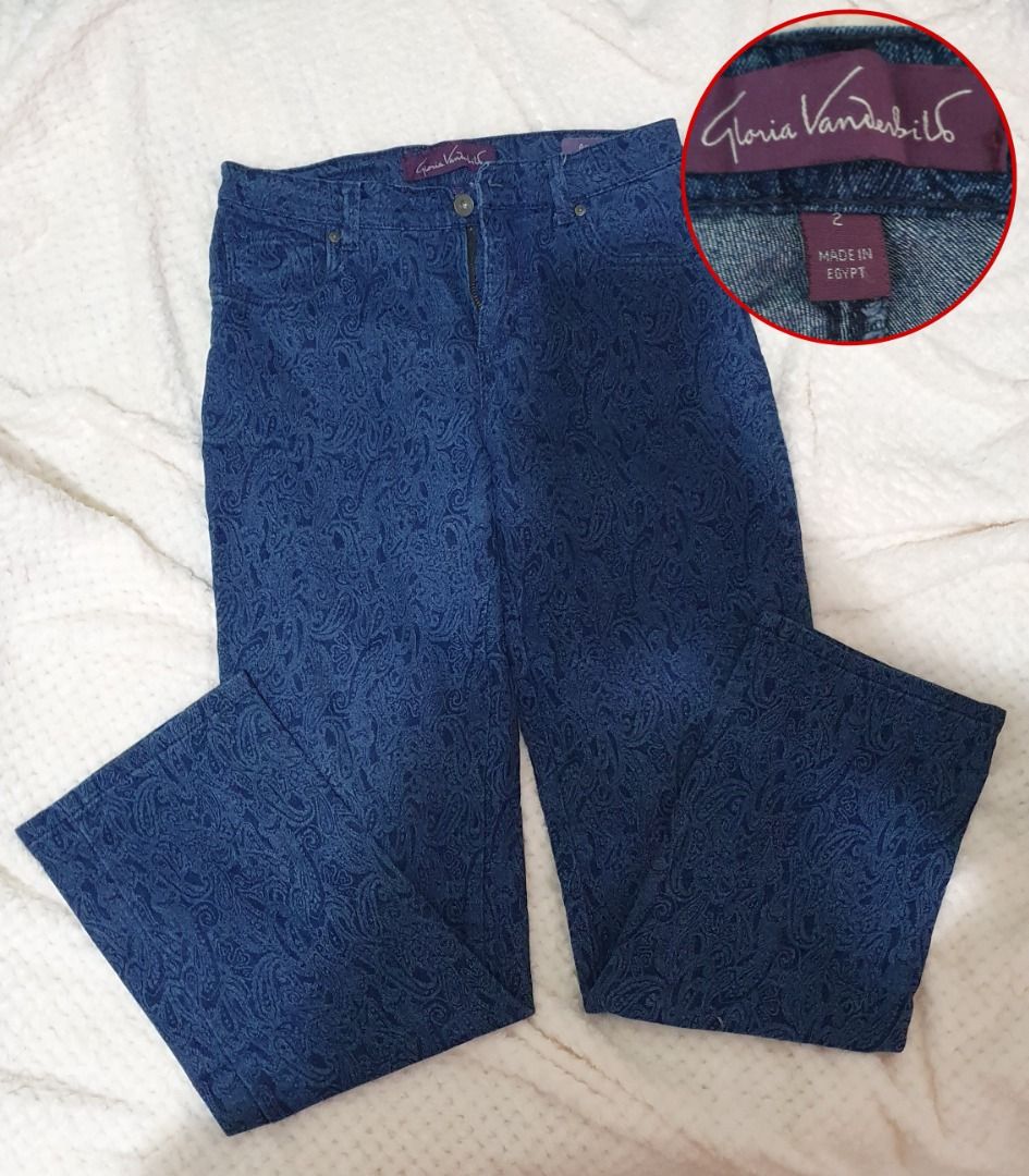 Old Navy The Diva Dark Blue Patterned Pants (Category: Jeans) located in Caloocan City. Submitted by limitedscoresonly (Listing ID 1466627852, Image 3). Description: - Bundle of 3 for P500 - Sold separately for P180/each - Brand: Old Navy (The Diva Line), Calliope (basic), Gloria Vanderbilt - Size: ranges from US 2 - 8 - Color: Dark blue with a subtle all-over textured floral pattern, plain yellow - Closure: Classic button and zip with belt loops