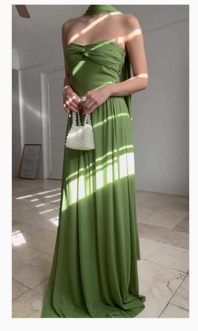 Olive Green Maxi Dress (Category: Dresses) located in Batangas. Submitted by clo.detox (Listing ID 1466586549, Image 1). Description: - used once for a wedding - fits s-m - had it altered to fit bust 34 - bought it for ₱1,360 incl sf .