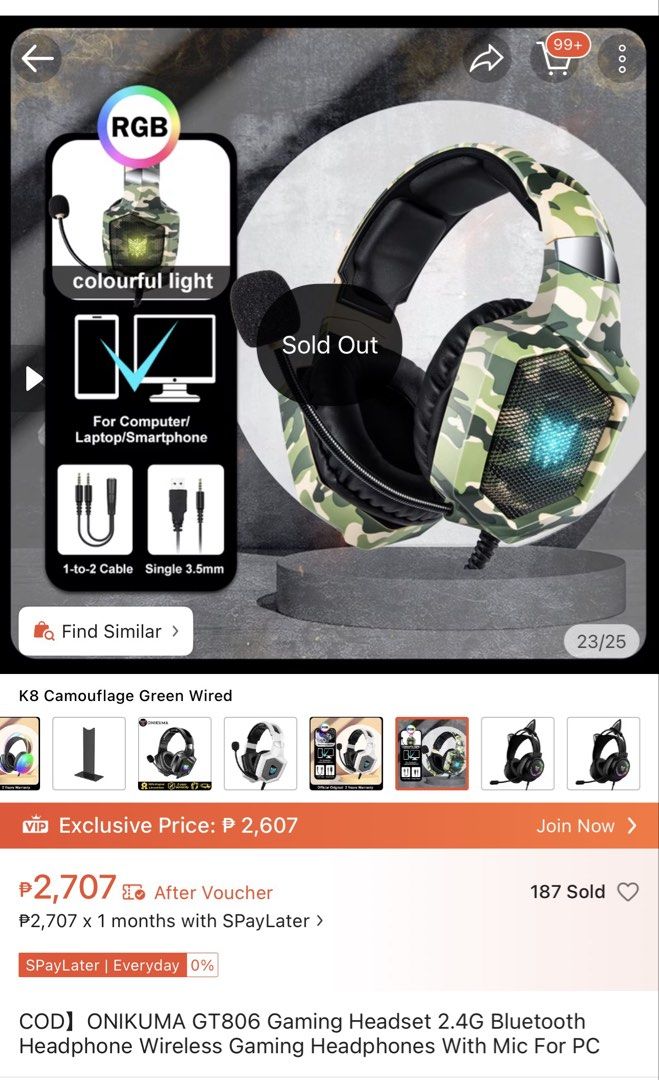 Onikuma K8 Camouflage Wired Gaming Headset (Category: Headphones & Headsets) located in Marikina City. Submitted by shopnimaine (Listing ID 1466748641, Image 2). Description: Stuck Headset and never been used, only display and tested kaya working 100% tried on my laptop and nintendo switch, offer any amount not below the price na nakaindicate - Model: Onikuma K8 Wired Gaming Headset - Color/Design: Green Camo - Condition: Fully functional, comes 