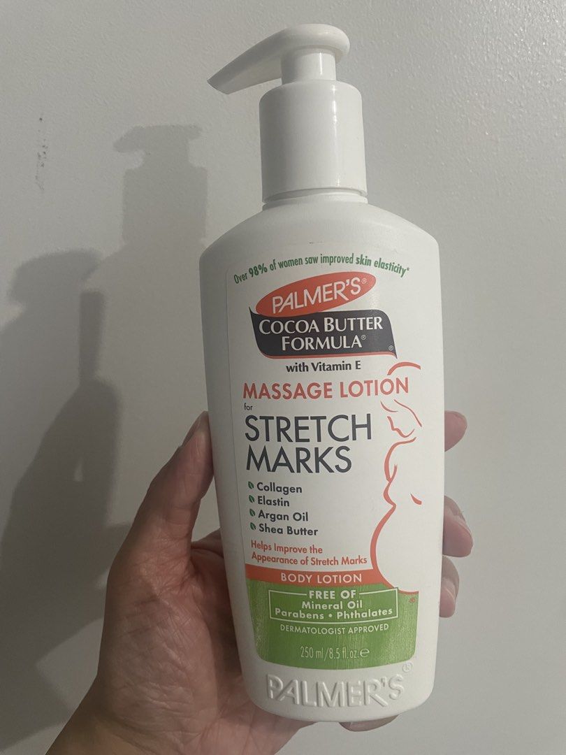 Palmer's Body Lotion For Stretch Marks (Category: Body Care) located in Muntinlupa City. Submitted by afs77 (Listing ID 1466716041, Image 1). Description: - 250ml -bought from Rustan’s ATC for P749 - Size/Packaging: Convenient pump dispenser bottle - Key Ingredients: Enriched with collagen, elastin, argan oil, shea butter, and vitamin E - Expiry Date: Stamped on the bottom (10/2029) RFS: excess stock from when I was pregnant.