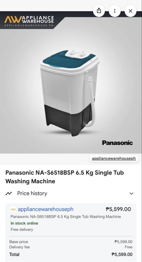 Panasonic Single Tub (Category: Washing Machines and Dryers) located in Quezon City. Submitted by sylviasofia (Listing ID 1466765526, Image 3). Description: naka stock di nagamit.