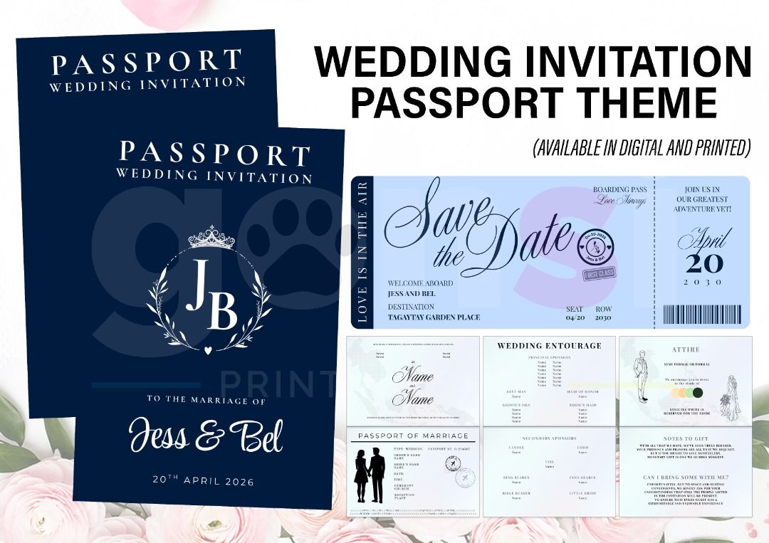 Passport Theme - Wedding E-Invitation (Editable in Canva) (Category: Art & Prints) located in Caloocan City. Submitted by gonsiprintingph (Listing ID 1466578804, Image 1). Description: .