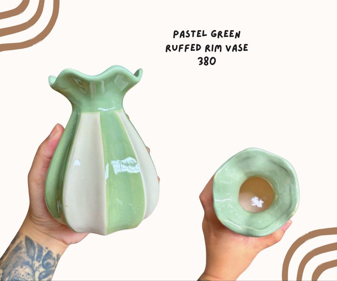 Pastel Green Ruffed Rim Table Vase (Category: Vases & Decorative Bowls) located in Pasig City. Submitted by homeyvibesph (Listing ID 1466729170, Image 1). Description: .