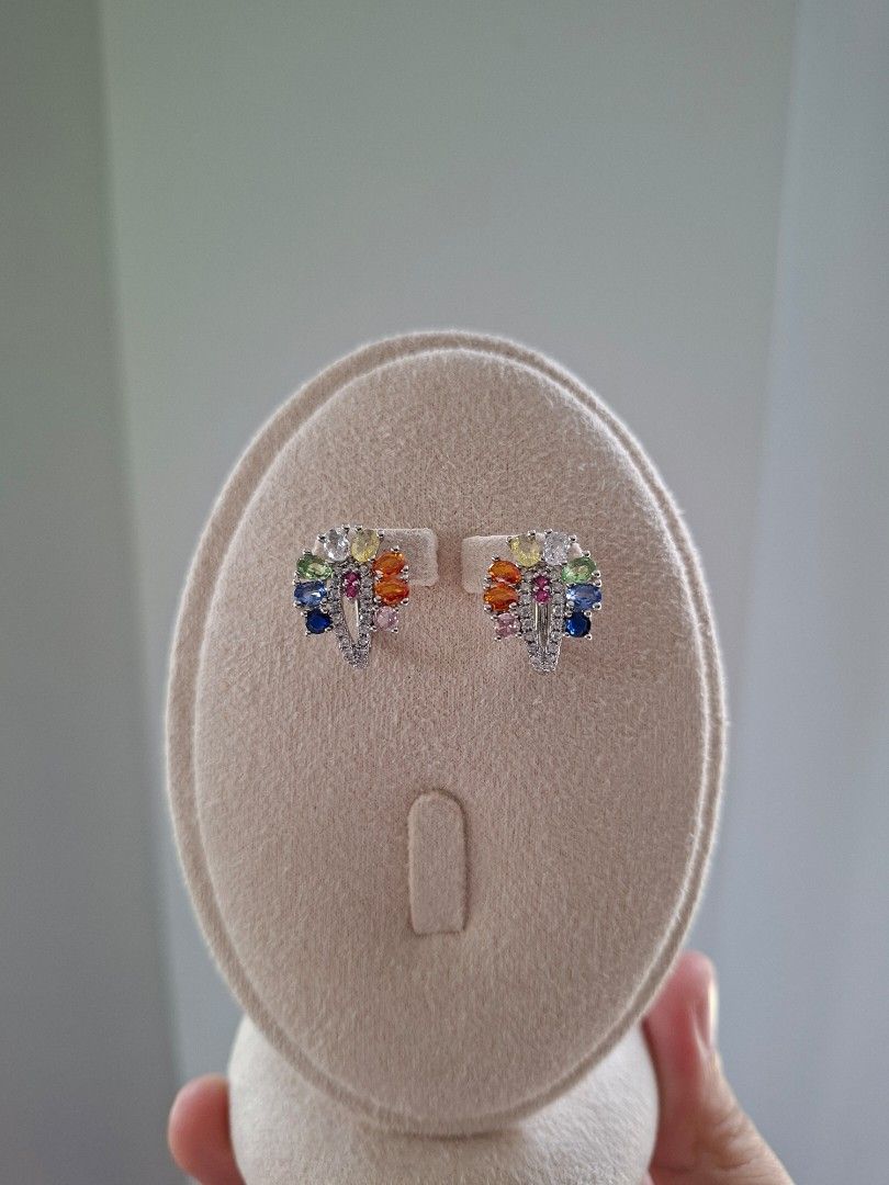 Peacock Fan Multicolor Jacket Silver Earrings (Category: Earrings) located in Dasmarinas. Submitted by danabrie22 (Listing ID 1466652789, Image 3). Description: very well-made, excellent crafstmanship 10/10 condition brand new stainless steel & colored cubic zirconia stones made in Hongkong.