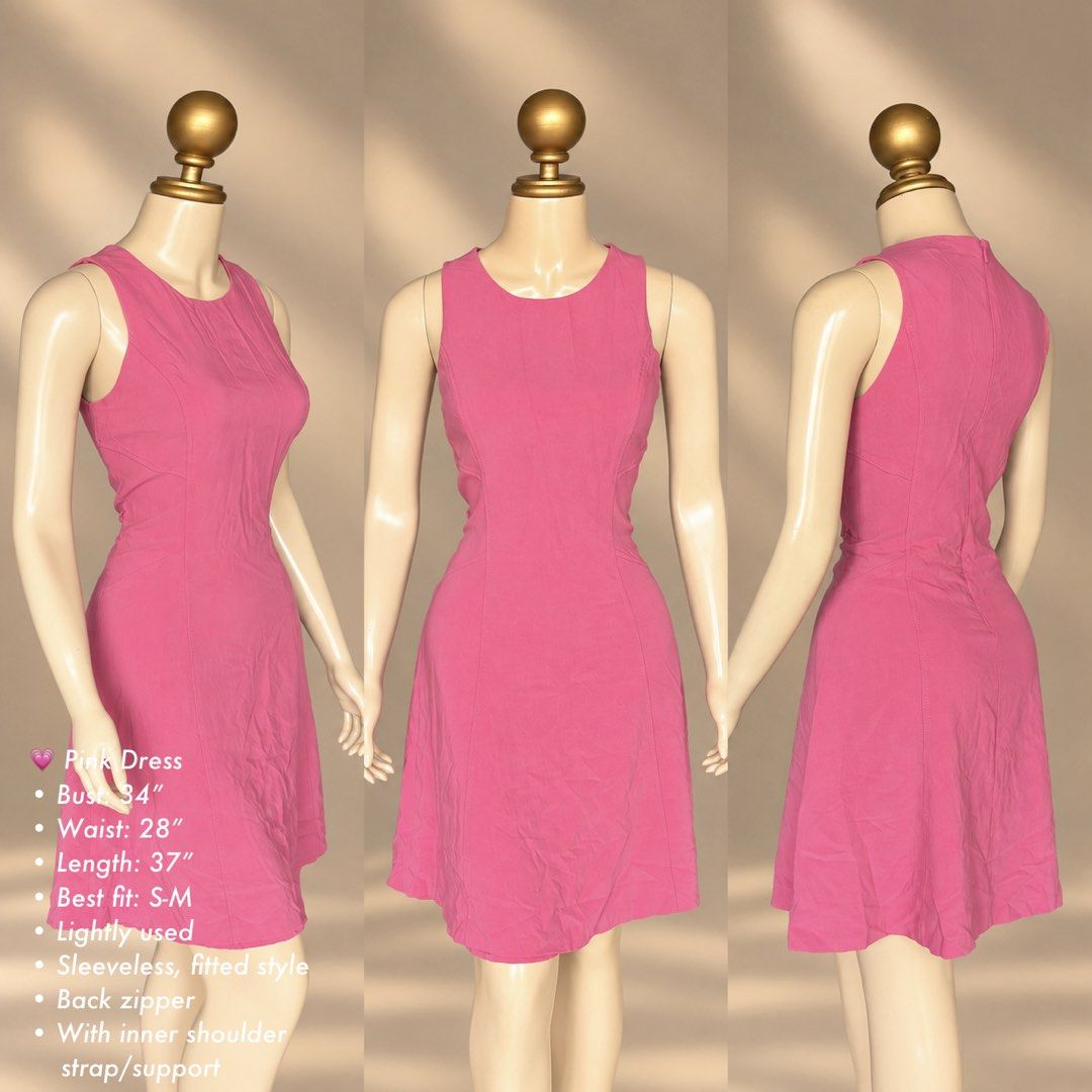 PINK FITTED DRESS | S-M (Category: Dresses) located in Manila. Submitted by meisu_mnl (Listing ID 1466703106, Image 1). Description: 💗 PINK FITTED DRESS A lovely pink fitted dress with a flattering silhouette and clean, feminine look. Easy to dress up for dinners, parties, dates, or special occasions. ✨ Details: • Bust: 34" • Waist: 28" • Length: 37" • Best fit: S–M • Sleeveless fitted style • Back zipper closure • Inner shoulder strap/support •