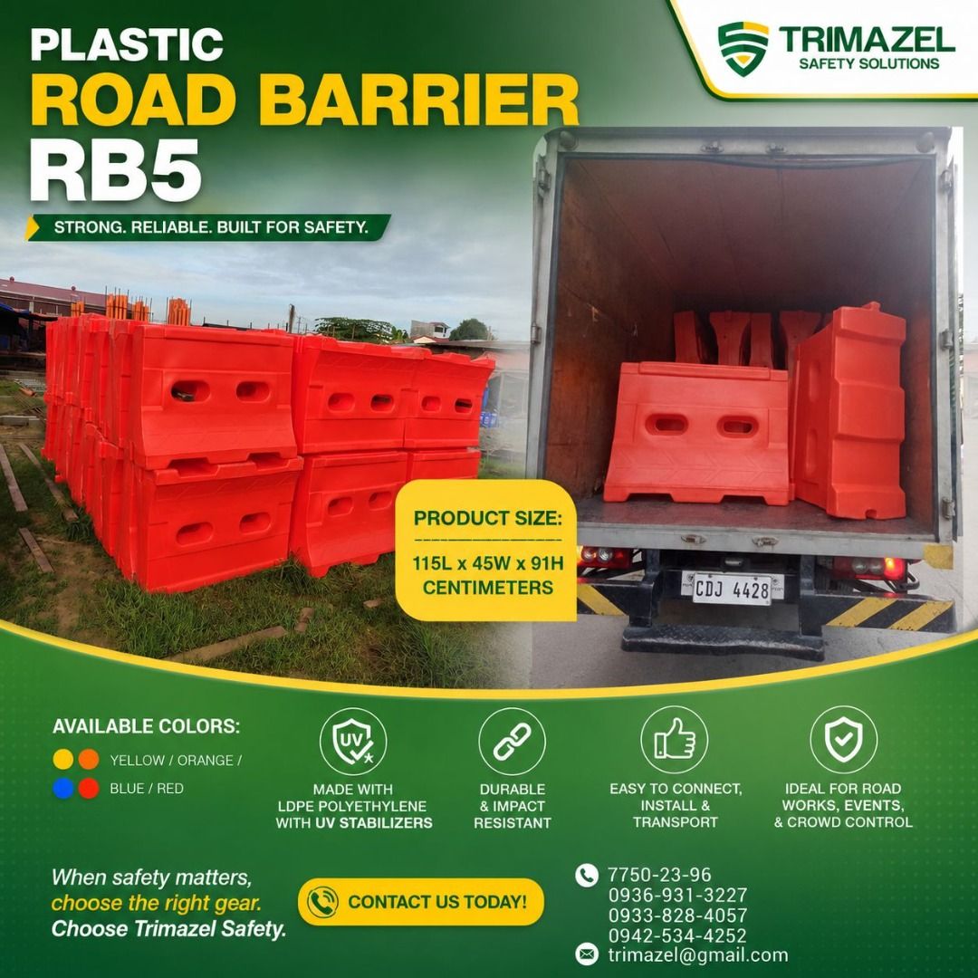 PLASTIC ROAD BARRIER RB5 (Category: Looking For) located in Pasay City. Submitted by logan20lee (Listing ID 1466605551, Image 1). Description: 🚧 PLASTIC ROAD BARRIER BR5 — SAFETY, VISIBILITY & TRAFFIC CONTROL Improve traffic management and worksite safety with the Plastic Road Barrier BR5. Ideal for construction sites, road works, parking areas, events, restricted zones, and commercial establishments. ✅ Durable & practical design ✅ Highly visibl