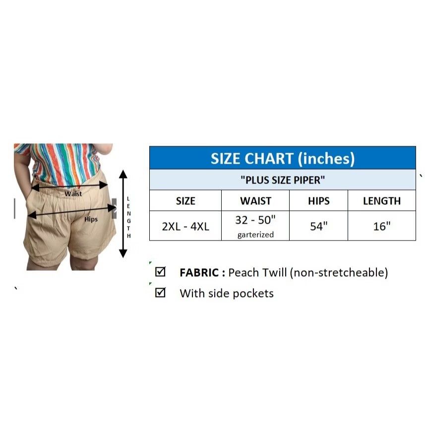 Plus Size Piper High-Waisted Peach Twill Shorts (Category: Shorts) located in Cabuyao City. Submitted by gaile29 (Listing ID 1466620982, Image 3). Description: - Plus-size Piper shorts in a stylish khaki brown peach twill fabric - Garterized paperbag waist stretches comfortably from 32 to 50 inches - Generous 54-inch hip measurement with a 16-inch total length - Equipped with convenient, deep side pockets on both sides - Made of durable, non-stre