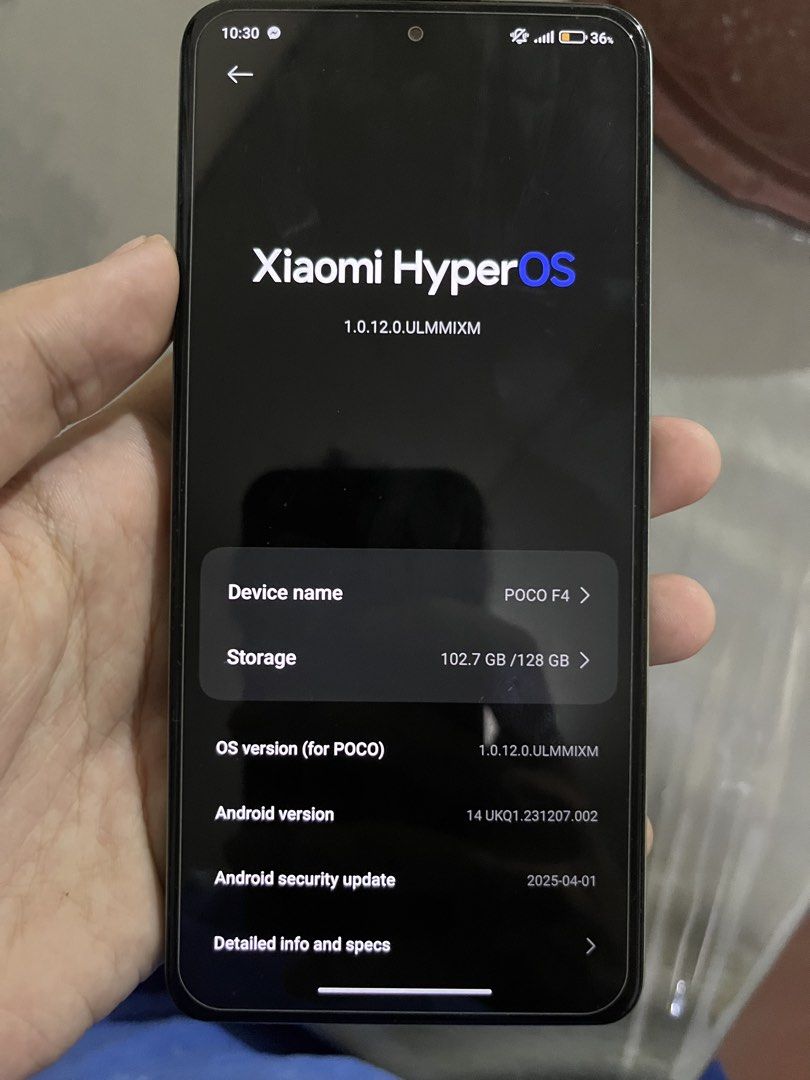 POCO f4 (Category: Xiaomi) located in Manila. Submitted by monsifinds (Listing ID 1466724542, Image 3). Description: POCO F4 5G (Green) - 128GB - No Issues/ Unit Only Price: 6500, slightly nego It is in pristine condition with absolutely no issues, fully updated, and ready to use. Great performance and handles heavy tasks smoothly. Key Specs & Details: Model: POCO F4 5G 6/128 OS: Xiaomi HyperOS (Android 14) Condition: No issues / smooth performan