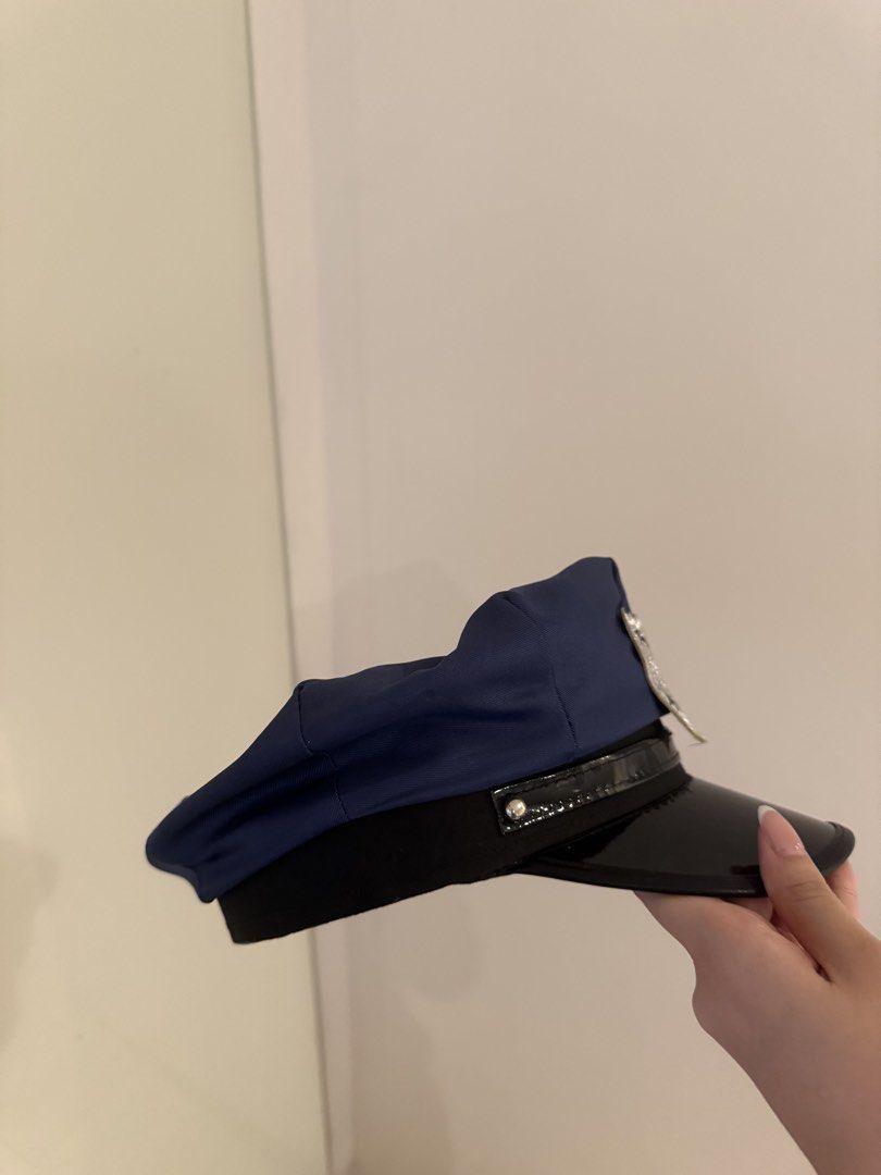 Police Hat (Category: Hats & Beanies) located in San Juan City. Submitted by eunicezcloset (Listing ID 1466637863, Image 2). Description: - Perfect to complete your police costumes this coming halloween! - Standard sizing fits most adults and older kids - MOD: lalamove or any preferred sfd.