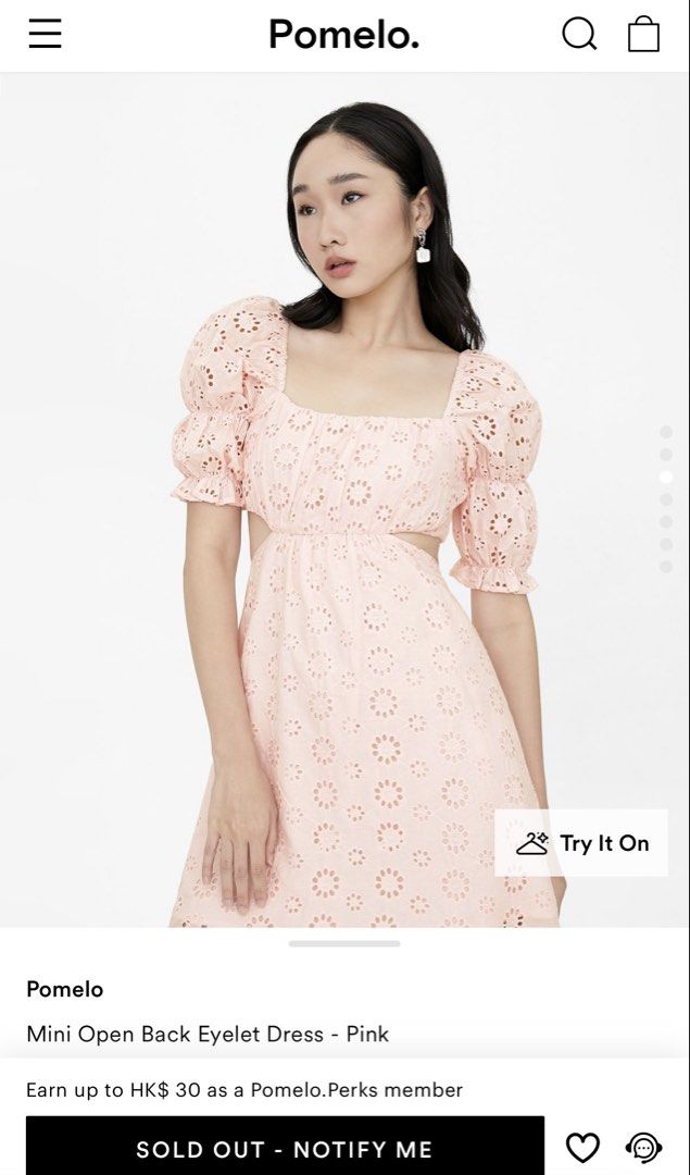 Pomelo Mini Open Back Eyelet Dress - Pink (Category: Dresses) located in Manila. Submitted by clubbronzemnl (Listing ID 1466583913, Image 2). Description: Pomelo cut-out dress size: medium Perfect for sunday brunch .