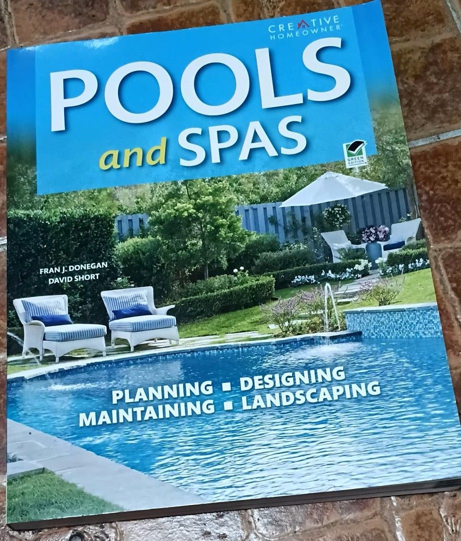 Pools and Spas Planning Designing Maintaining Landscaping Book (Category: Textbooks) located in Quezon City. Submitted by dancatz (Listing ID 1466631757, Image 1). Description: □ P 500.00 - Title: Pools and Spas by Creative Homeowner - Authors: Fran J. Donegan and David Short - Format: Softcover - Condition: Clean pages, no missing sheets - Features: Packed with color photos, planning tips, landscaping ideas, and water maintenance instructions - 