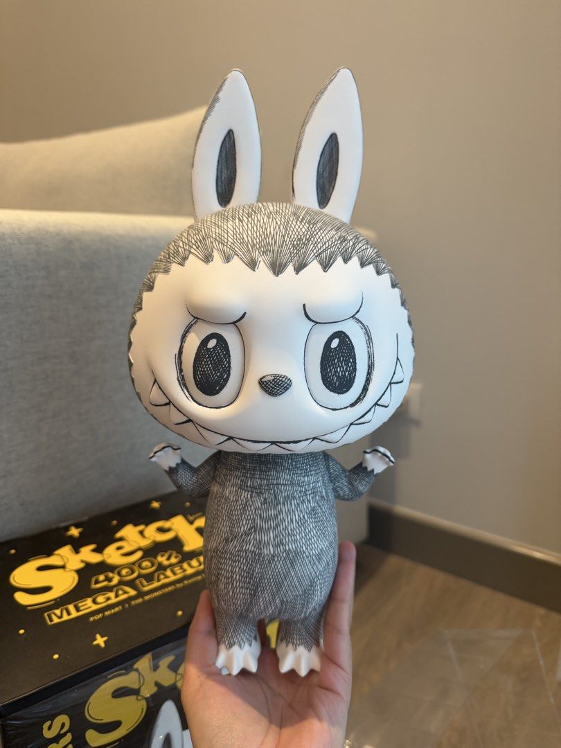 POP MART THE MONSTERS Sketch 400% Mega Labubu (Category: Designer & Blind Box Toys) located in Guiguinto. Submitted by jnkzpt (Listing ID 1466625448, Image 2). Description: Mega Labubu 400% Sketch Figure Opened to picture lang, pero never dinisplay So good as new No dents & Scratches RTS 📦.