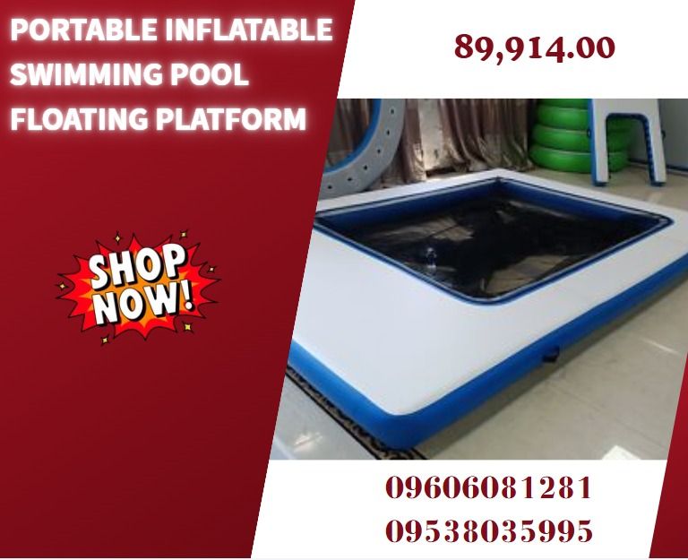 Portable Inflatable Swimming Pool Floating Platform (Category: Everything Else Others) located in Caloocan City. Submitted by wildshark.ed516d (Listing ID 1466583638, Image 1). Description: Inflatable pool ●Material: DWF(Double Wall Fabric) Material & PVC Net ●Size 1): 5mL x 5mW x 0.2mD: 89,914 ●Gross Weight: 50KG ●Packing Size: 0.25CBM ●Size 2): 6mL x 5mW x 0.2mD: 100,650 ●Gross Weight: 60KG ●Packing Size: 0.3CBM ●MOQ: 1 piece ●Air Pump (110v-12