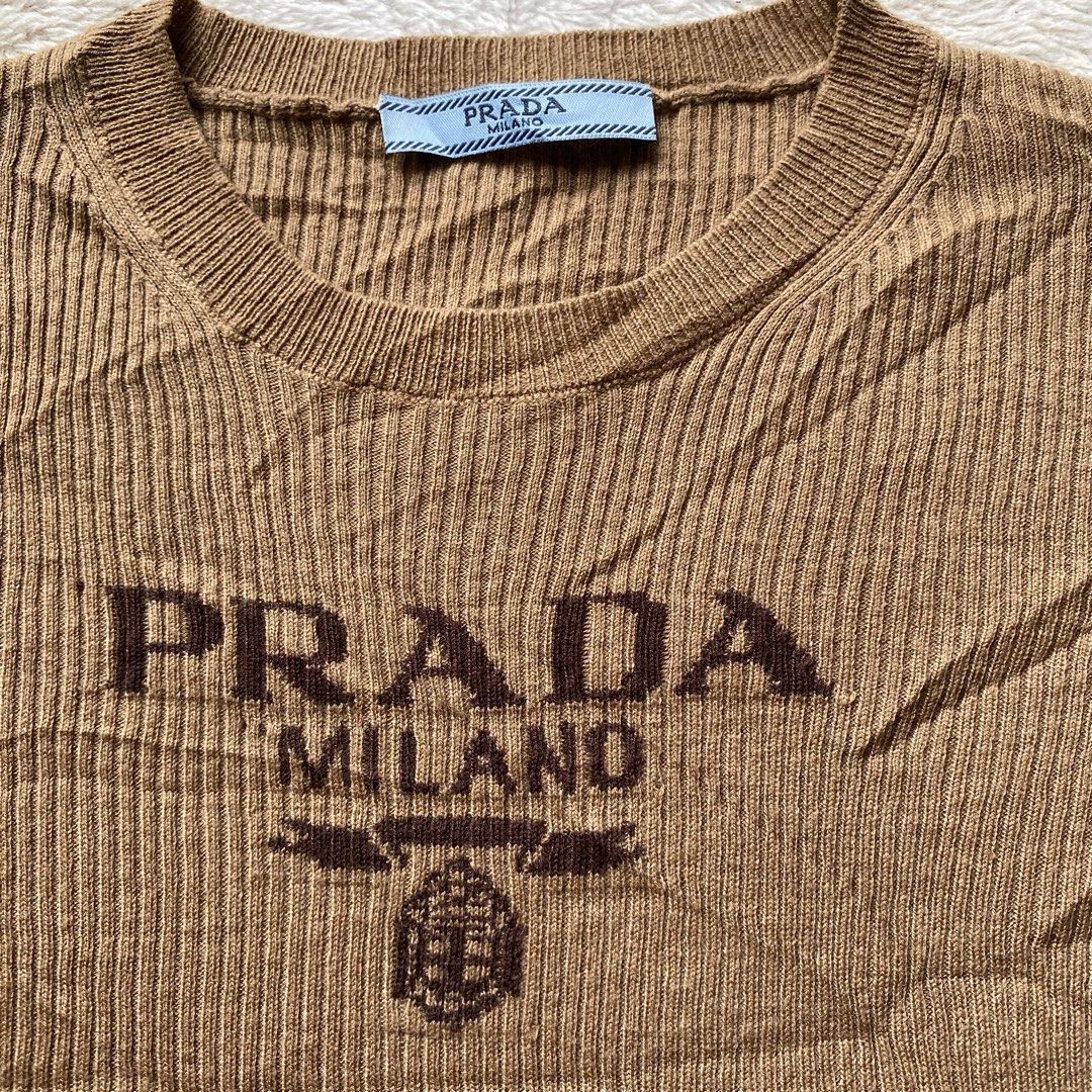 Prada Milano script Knitted Brown Tops (Category: Others Tops) located in Davao. Submitted by bangers01 (Listing ID 1466661942, Image 2). Description: .