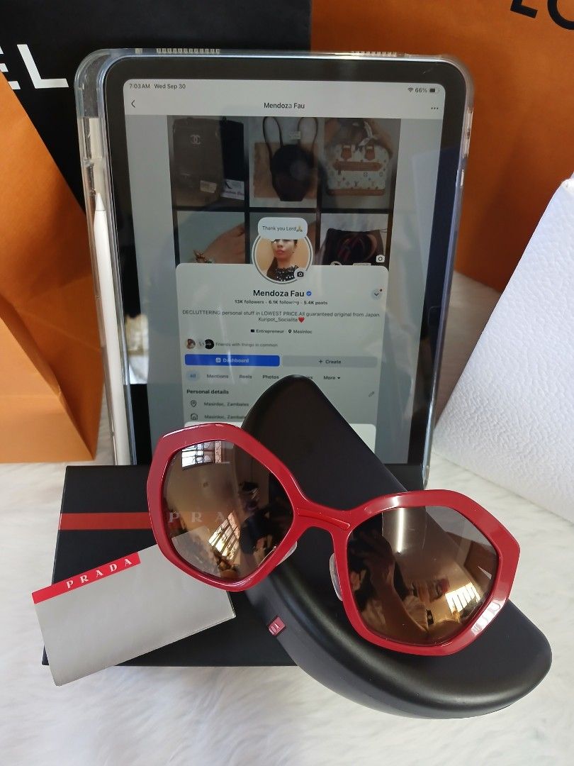 PRADA sunglasses with inclusion (Category: Luxury Accessories) located in Iba. Submitted by kuripot_socialite (Listing ID 1466616386, Image 1). Description: Like new with inclusion ✅️Guaranteed orig. ✅️Money back if proven fake. DISCLAIMER: NO COPYRIGHT INFRINGEMENT INTENDED.ALL CREDIT GOES TO THE RIGHTFUL BRAND OWNERS. Mendoza Fau is not affiliated with any photo,brand & logos mention on this post.We are selling preloved /second hand items..