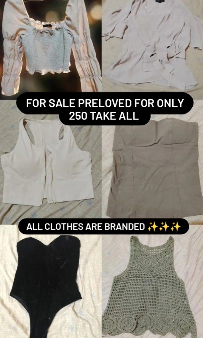 PRELOVED TAKE ALL (Category: Blouses) located in Manila. Submitted by elleanne2025 (Listing ID 1466665354, Image 1). Description: FOR SALE PRELOVED TAKE ALL FOR ONLY 250 LAHAT PO YAN BRANDED SAGOT NIYO PO LALAMOVE PLEASE MAS MUKHA PONG MAAYOS SA PERSONAL YUNG DAMIT PROMISE BALIK NIYO SAKIN PAF HINDI REMINDER: THIS IS PRELOVED ( HINDI BAGONG BILI ).
