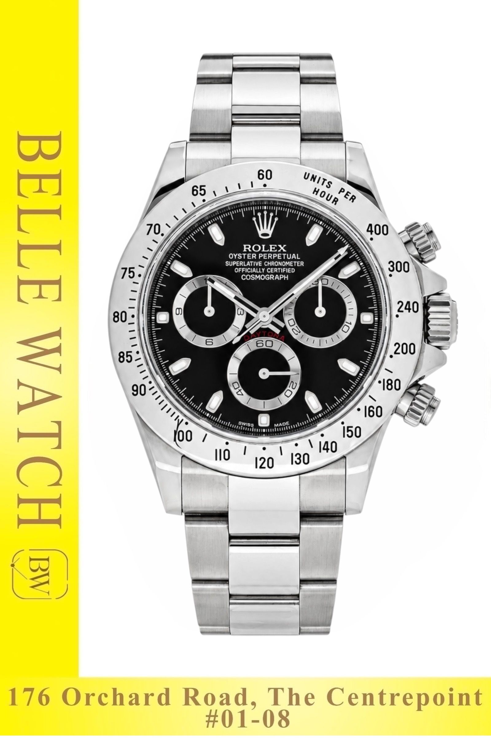 Preowned 2017 Rolex 116520 Daytona Cosmograph Black APH Dial Stainless Steel Oyster Bracelet Blue Lume (Category: Watches) located in Singapore. Submitted by bellewatchsg (Listing ID 1466615212, Image 1). Description: Preowned 2017 Rolex 116520 Daytona Cosmograph Black APH Dial Stainless Steel Oyster Bracelet Blue Lume ** Shop Based ** **Mint Condition, Like New** Case Size : 40MM Dated: May 2017 Dial: Black Bracelet Material: Stainless Steel Oys