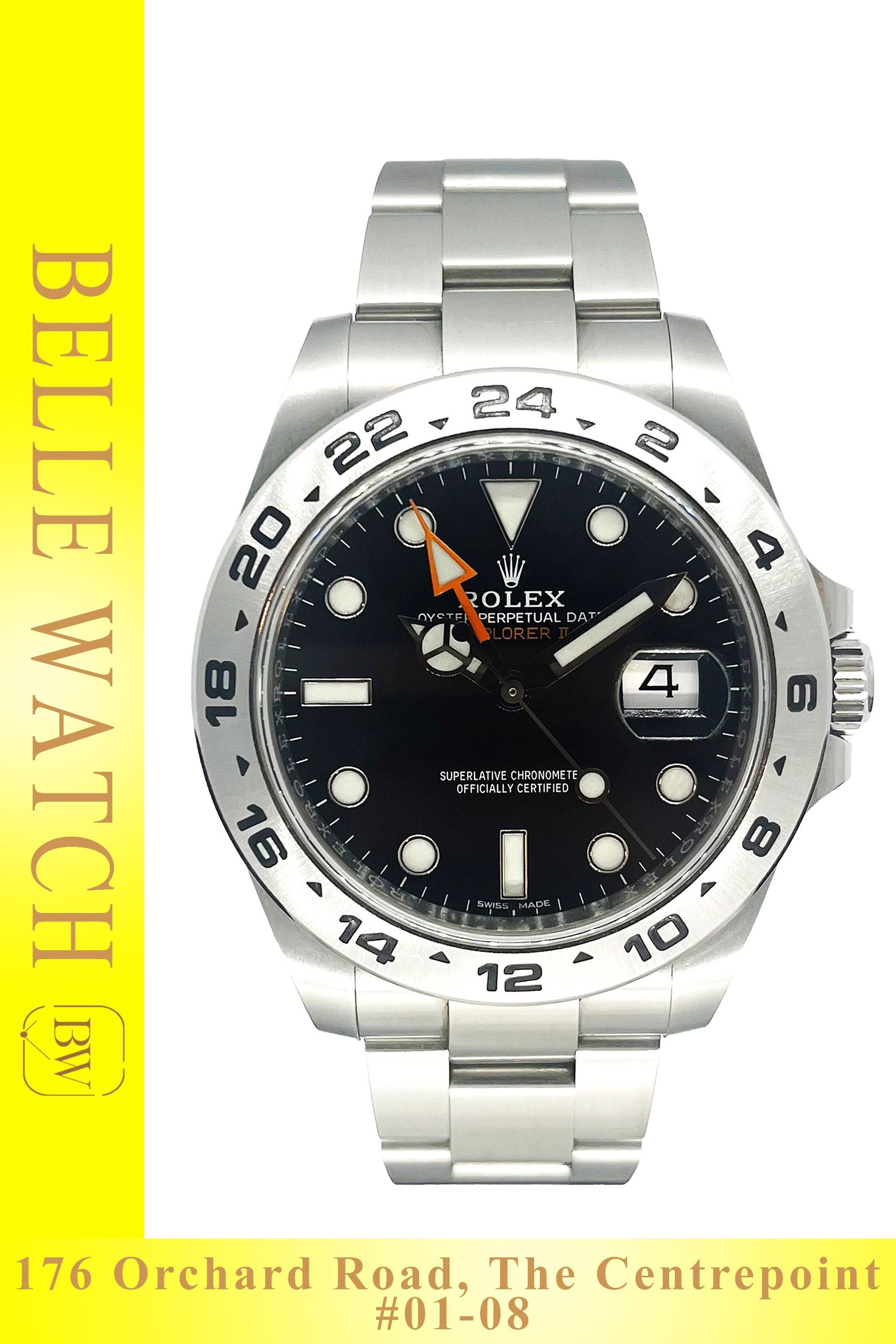 Preowned 2017 Rolex 216570 Explorer II Black Dial Stainless Steel Oyster Bracelet (Category: Watches) located in Singapore. Submitted by bellewatchsg (Listing ID 1466616654, Image 1). Description: Preowned 2017 Rolex 216570 Explorer II Black Dial Stainless Steel Oyster Bracelet ** Shop Based ** **Mint Condition, Like New** Case Size: 42MM Dated: September 2017 Dial: Black Bracelet Material: Stainless Steel Oyster Full Set Original Box, Original P