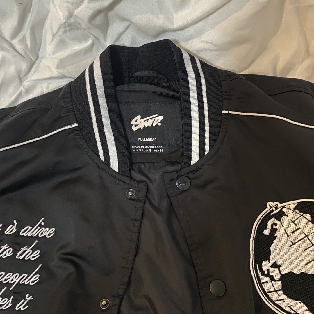 Pull & Bear STWD Black Varsity Bomber Jacket (Category: Coats, Jackets and Outerwear) located in Manila. Submitted by sugarcane888 (Listing ID 1466708768, Image 3). Description: ⭐️ Pull & Bear STWD Black Varsity Bomber Jacket 📌 Fits S-M 📌 Unisex 📌 In good condition.
