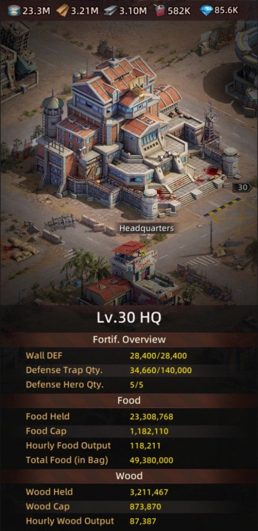 Puzzles and Survival Game Account (Category: Others) located in Mendez-Nunez. Submitted by daphnesstuffedtoys (Listing ID 1466769342, Image 2). Description: - Level 30 Headquarters - VIP 11 status with 170M power - Massive resources and more in stockpile - March Queue: 5 - Ready for immediate transfer to your device -Diamond : 85,600.