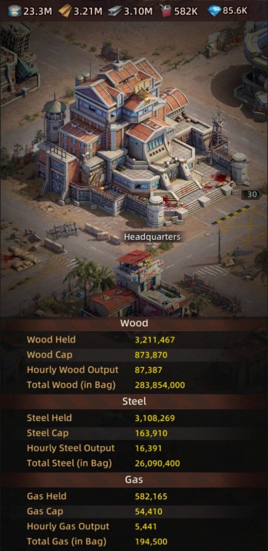 Puzzles and Survival Game Account (Category: Others) located in Mendez-Nunez. Submitted by daphnesstuffedtoys (Listing ID 1466769342, Image 3). Description: - Level 30 Headquarters - VIP 11 status with 170M power - Massive resources and more in stockpile - March Queue: 5 - Ready for immediate transfer to your device -Diamond : 85,600.