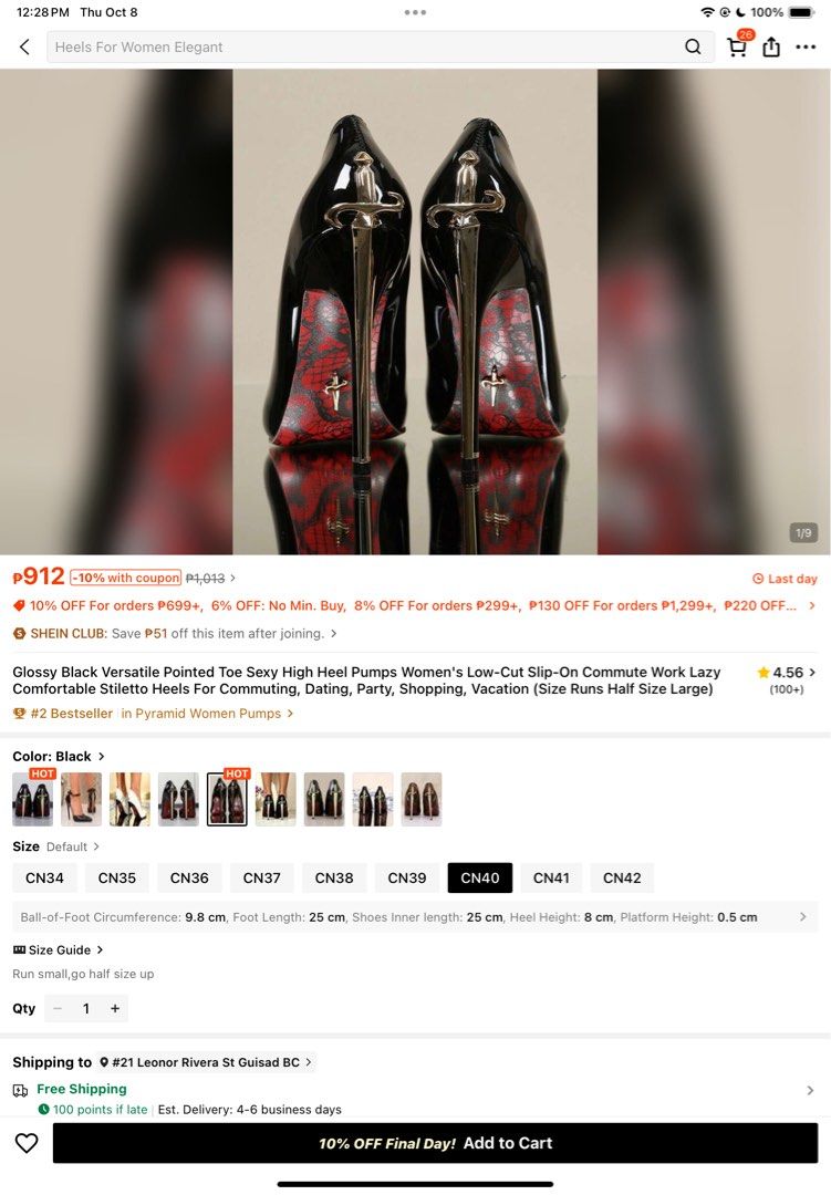 Red bottom heels once used only (Category: Heels) located in Baguio. Submitted by cloala (Listing ID 1466596366, Image 2). Description: Bought from $hien for 950+shipping Once used only for photoshoot Now selling for 800 Size 40-41 Baguio city loc, open for shipping .
