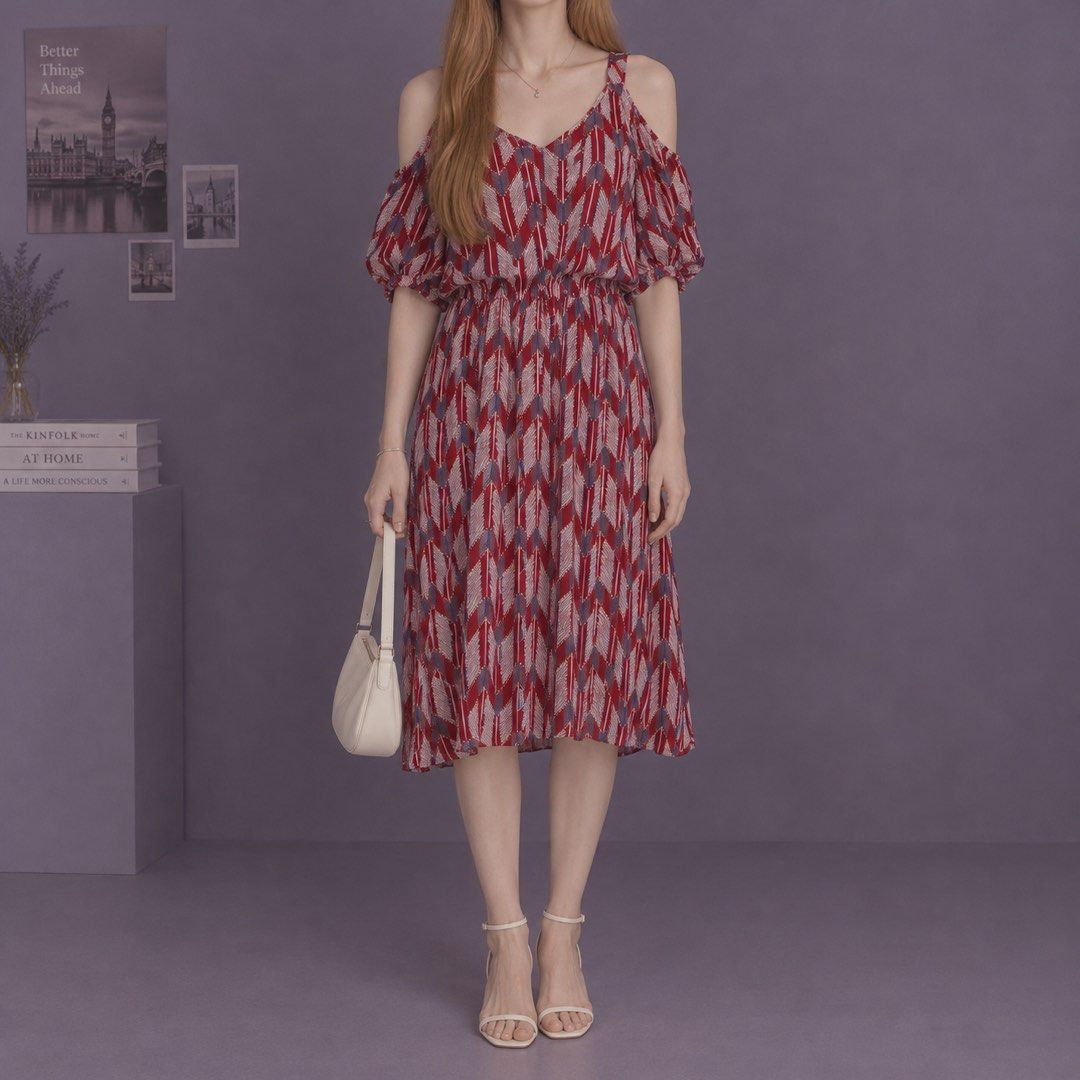 red patterned cold-shoulder midi dress (Category: Dresses) located in Daraga. Submitted by nanasnonsense (Listing ID 1466715956, Image 1). Description: PROMO! BUY 9 FOR 500 + GET 1 FREE - applicable for PHP 79 tops and/or dresses from my listings - choose free item from free pile Items are all preloved or thrifted so please manage your expectations. Thank you! .