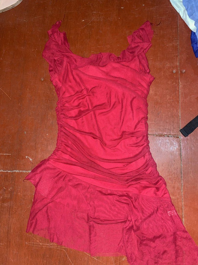 Red Ruched Ruffle Mini Dress (Category: Dresses) located in Manila. Submitted by swiftstone-0607 (Listing ID 1466715842, Image 1). Description: PRELOVED CLOTHES - Color: Bright red - Fit: Stretchy, figure-hugging bodycon silhouette - Details: Fully ruched body with charming ruffled straps and hem - Versatility: Perfect for parties, date nights, and gatherings - Styling: Easily pairs with heels or boots.