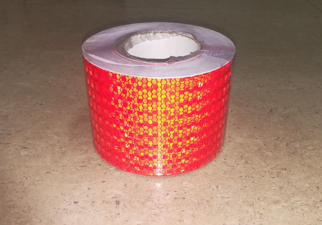 Reflective Tape Reflector Sticker 4 inches Red (Category: Industrial Equipment) located in Manila. Submitted by toplen (Listing ID 1466628781, Image 3). Description: Color: Red Size: 4 inches 40 meters Honeycomb Reflective sticker Adhesive tape.