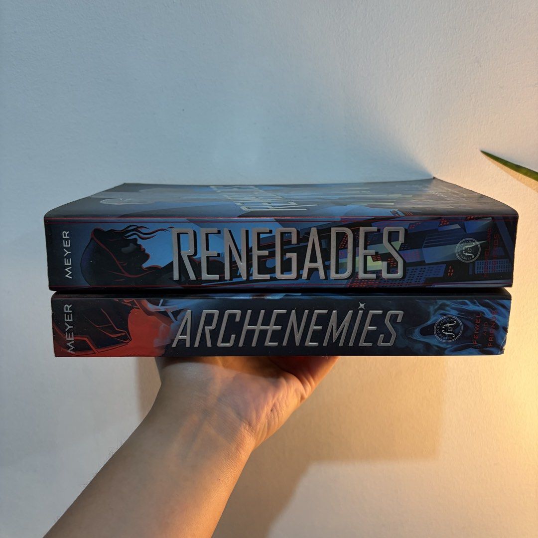 Renegades & Archenemies by Marissa Meyer Set (Category: Storybooks) located in Manila. Submitted by ajdeclutter (Listing ID 1466580304, Image 1). Description: - Titles: Renegades and Archenemies by Marissa Meyer - Format: Softcover editions (Feiwel and Friends) - Condition: Pages have slight yellowing/tanning; covers show minor shelf wear and back tape residue - Genre: YA fantasy, superhero, and dystopian adventures -.