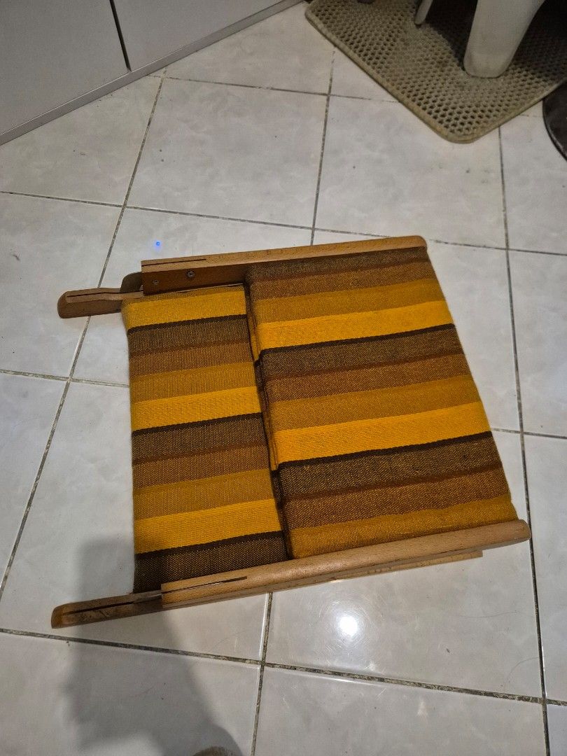 Retro Striped Foldable Wooden Low Tatami (Category: Chairs) located in Mandaluyong City. Submitted by danideclutters (Listing ID 1466606228, Image 1). Description: 300 pesos no haggling pls .