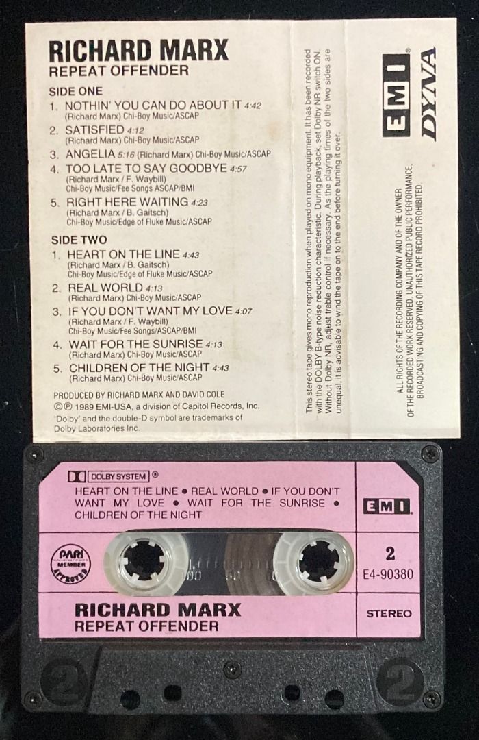 RICHARD MARX Repeat Offender PHILIPPINES Paper Label Cassette (Category: CDs & DVDs) located in Manila. Submitted by musika_pilipinas (Listing ID 1466620528, Image 2). Description: .