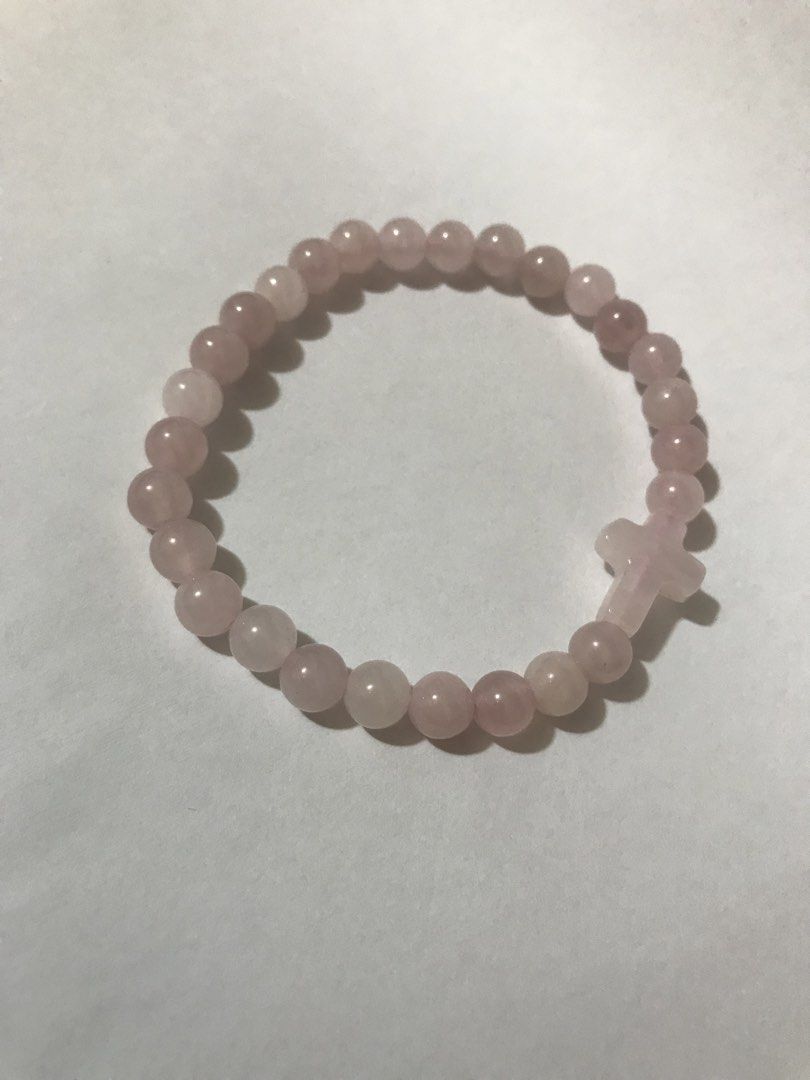 Rose Quartz Beaded Bracelet with Cross Charm (Category: Bracelets) located in Rizal. Submitted by willowbasketph (Listing ID 1466633244, Image 2). Description: 8mm Rose quarts with cross charm 17 cm bracelet.