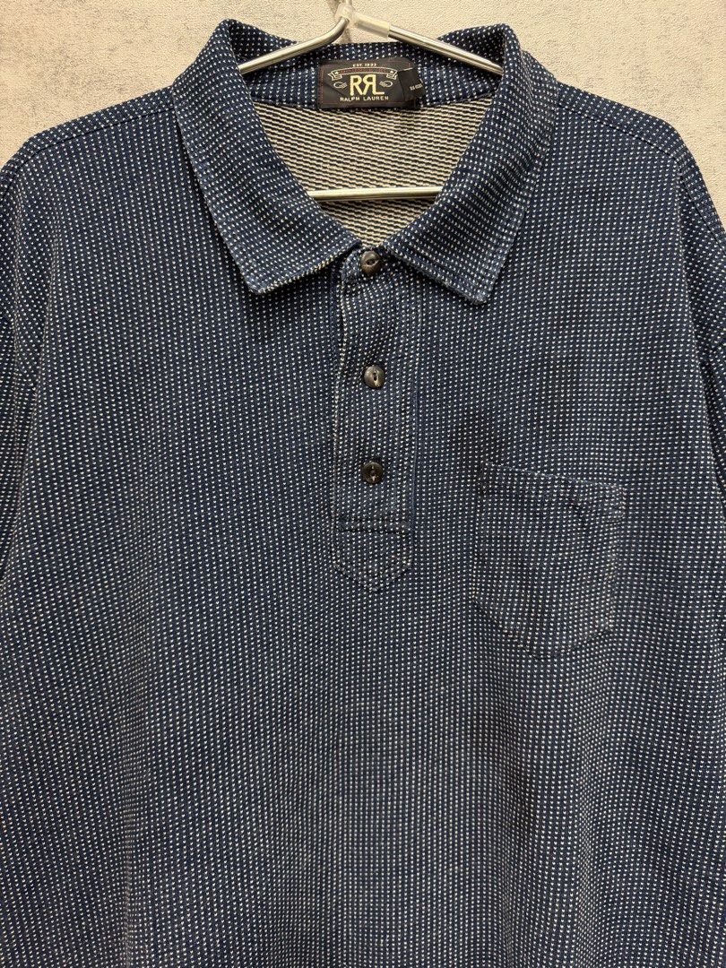 RRL - RL - INDIGO DYED MICRO-PATTERNED SHIRT (Category: Tshirts & Polo Shirts ) located in Makati City. Submitted by daboy_ (Listing ID 1466675061, Image 2). Description: Size: XXL Condition: 10/10 Made in: Philippines Material: 100% Cotton Dimensions Width: 24.5” Length: 30” Sleeves: 20.5” Shoulder: 9”.