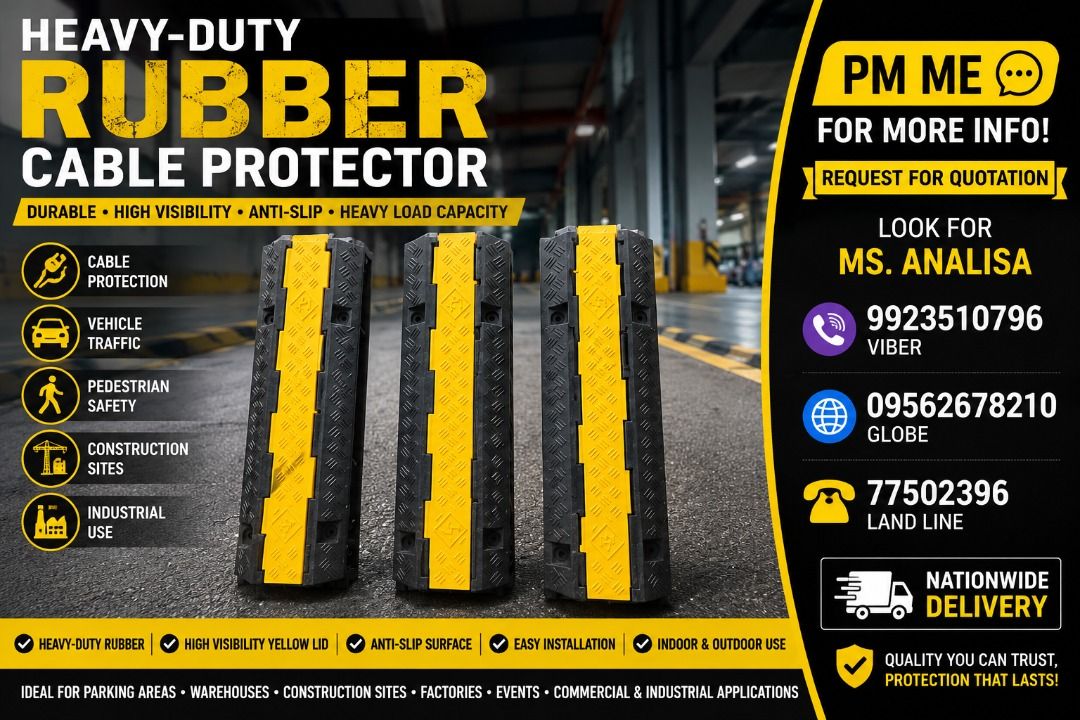 RUBBER CABLE PROTECTOR (Category: Looking For) located in Paranaque City. Submitted by buynowbilikanow (Listing ID 1466626296, Image 1). Description: ✅ Guaranteed lowest price ✅ Quality products ✅ Big discount for bulk orders ✅ 100% LEGIT TRUSTED SUPPLIER! ✅ With Complete Legal Documents ✅ BIR Registered We Supply All Kinds Of PPE Supplies, Raincoat, Hard Hat, Cooler Box, Plastic Trash Bin, Road Barriers, Kayak Boats, Crystal Kayak, Traffic Cone,