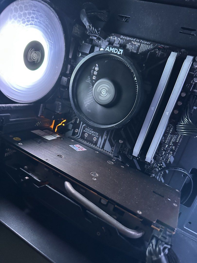Ryzen 5 3600 System Unit (Category: Desktops) located in Makati City. Submitted by mlavillajr (Listing ID 1466766299, Image 3). Description: Selling my personal PC Used only for Valorant / League of Legends Specs: MOTHERBOARD: Gigabyte B450M CPU: AMD Ryzen 5 3600 with AMD stock cooler GPU: Powercolor RX580 4gb RAM: Corsair Vengeance RGB 2x16GB PSU: Corsair CV650 80plus Bronze STORAGE: 256 gb SSD / 1TB HDD Seagate Barracuda CPU CASE: DarkFlash DLM