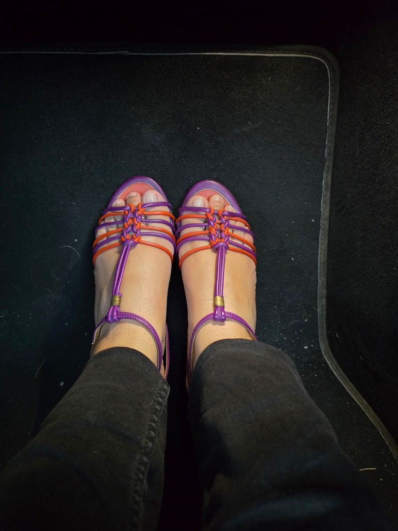 Salvatore Ferragamo (Category: Sneakers & Footwear) located in Iloilo. Submitted by floresse (Listing ID 1466573558, Image 3). Description: Authentic Salvatore Ferragamo Two-Tone Strappy Purple & Orange Sandals With Gold Sculptural Heel 23cm Pre-loved in excellent structural condition. Bright leather, clean insoles with clear gold foil Salvatore Ferragamo branding intact. Payment: GCash / Maya / Bank Transfer (BDO) J&T Express / LBC nationwide #S