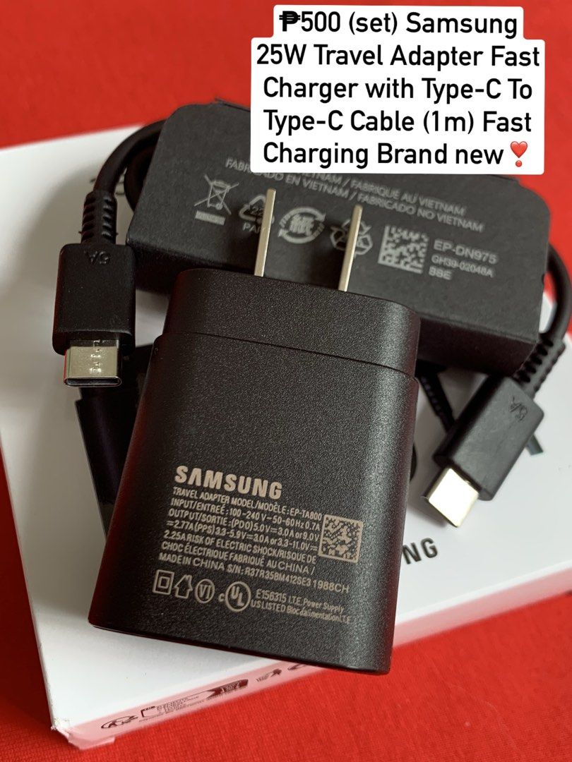 Samsung 25W Fast Charger with Type C 5A Cable Fast Charging (Category: Chargers & Cables) located in San Juan City. Submitted by ph_gadgets_hub (Listing ID 1466656863, Image 1). Description: This 25W Samsung Power Adapter is compatible with various devices, As charging speed may vary depending on various factors, : the charger’s output and the cable’s specifications. To use Fast Charging SALE !! ₱500 (set) 25W Samsung Power Adapter Fast Charging 