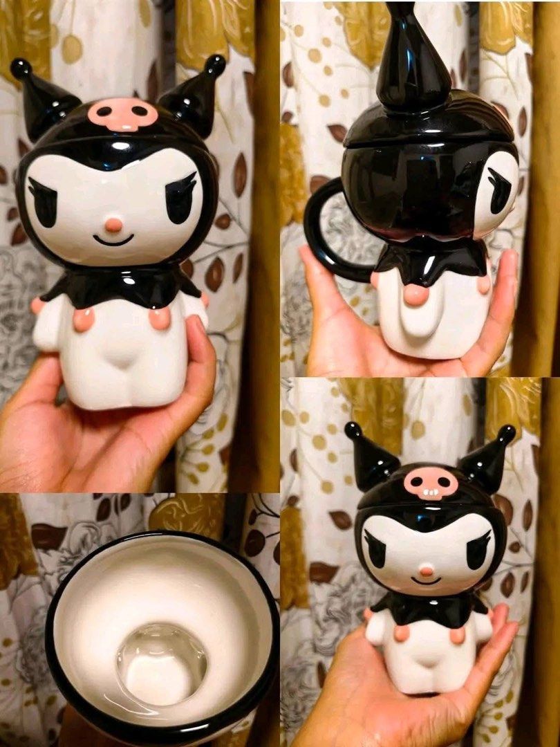 Sanrio Kuromi Ceramic Mug with Lid (Category: Coffee & Tea Tableware) located in Manila. Submitted by janetecson05 (Listing ID 1466773236, Image 1). Description: - Character: Kuromi (Sanrio) - Material: High-quality ceramic with smooth glossy finish - Features: Includes matching black pointed hat lid and back handle - Condition: Clean interior, excellent overall condition - Perfect for: Sanrio collectors, gifts, or daily coffee/tea routine.