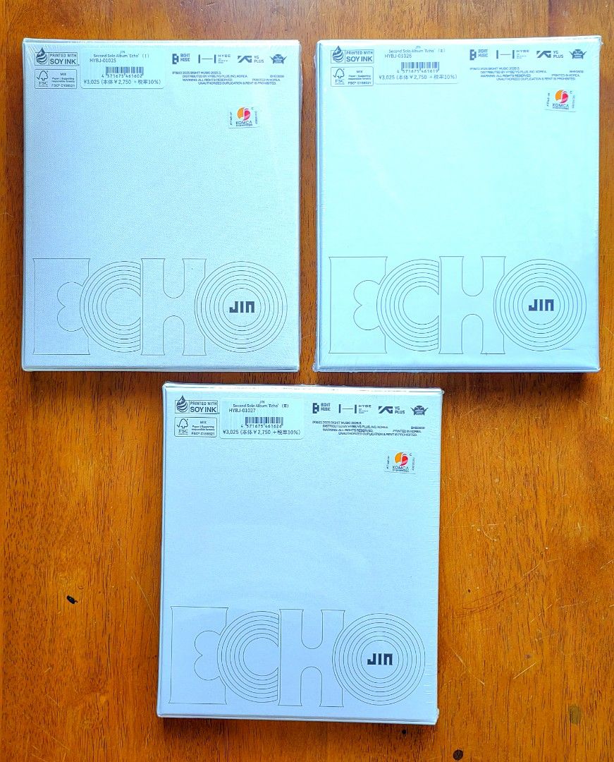 Sealed BTS Jin ECHO (VER I, II, III) (Category: K-Wave Merchandise) located in Cebu City. Submitted by pikapicachuuu_bns (Listing ID 1466707374, Image 2). Description: WTS LFB ↪︎ Sealed BTS Jin ECHO (VER I, II, III) 💸 750 each 📍Official 📍On hand 📍Reply or message to claim #bts #jin #v #jungkook #jimin #rm #suga #jhope #btsalbum #kpop #album #merch #army #wts #lfb #willingtosell #lookingforbuyer #photocard #cd #btsalbum #btsarmy #armybong #bts