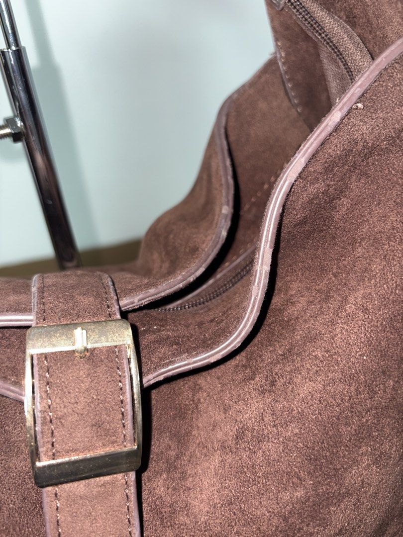 Secosana Brown Suede Shoulder Bag (Category: Shoulder Bags) located in Baguio. Submitted by maje_mori (Listing ID 1466704455, Image 3). Description: - Brand: Secosana - Material: Rich chocolate brown suede with gold-tone hardware - Condition: Excellent suede with minimal signs of use on leather lining (check photos for reference).