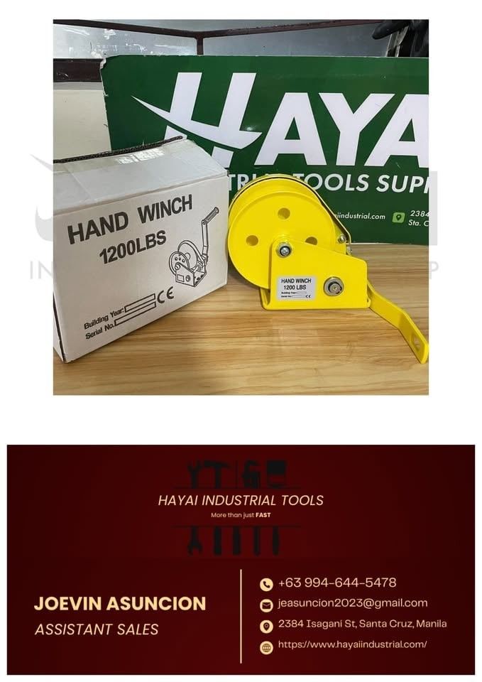 Self locking Winch Specs: 1200Lbs without rope (Category: Construction Tools & Equipment) located in Caloocan City. Submitted by joevinasuncion23 (Listing ID 1466576503, Image 1). Description: 🔧 OUR PRODUCTS & SERVICES We supply a wide range of industrial, electrical, mechanical, and construction materials for various project and business needs. 📌 PRODUCTS: ⚙️ Machinery ⚡️ Electrical Supplies & Equipment 🔩 Valves & Fittings 🏗 Metals – Stainle